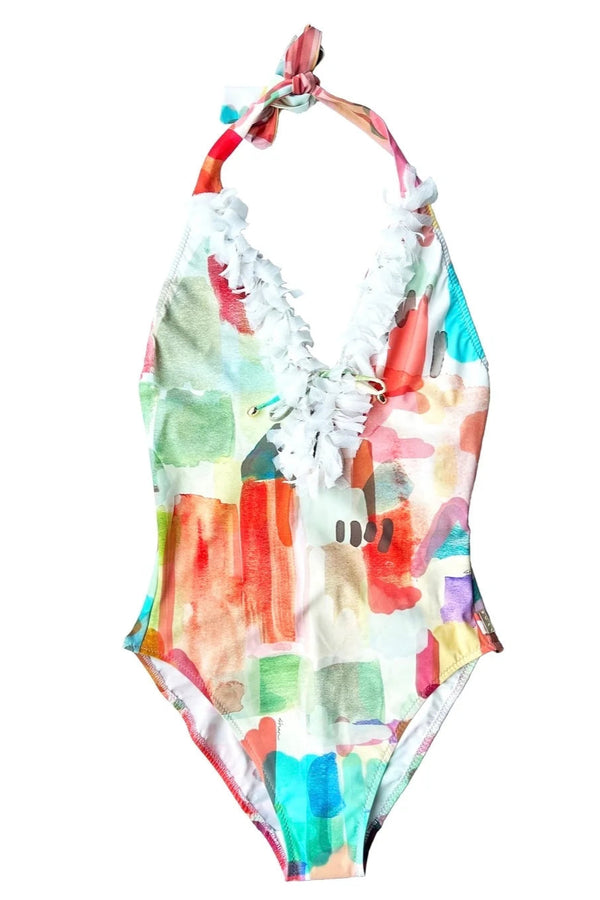 Shan Jasmine Halter One-Piece With Fringes